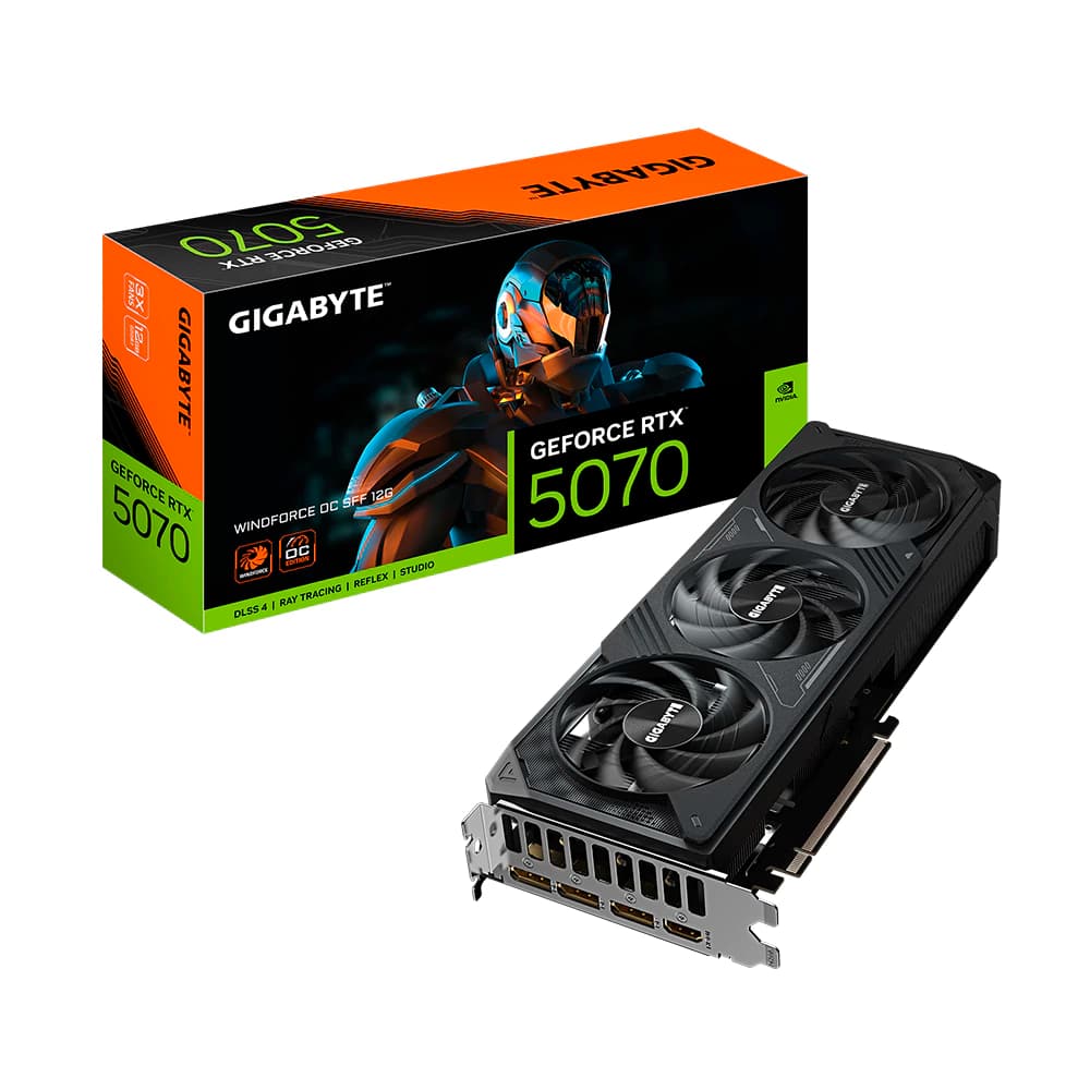 Placa De Vídeo Gigabyte Nvidia Geforce Windforce Sff Oc Edition 3x Preta Rtx5070 12gb Gdrr7 192 Bits - GV-N5070WF3OC-12GD