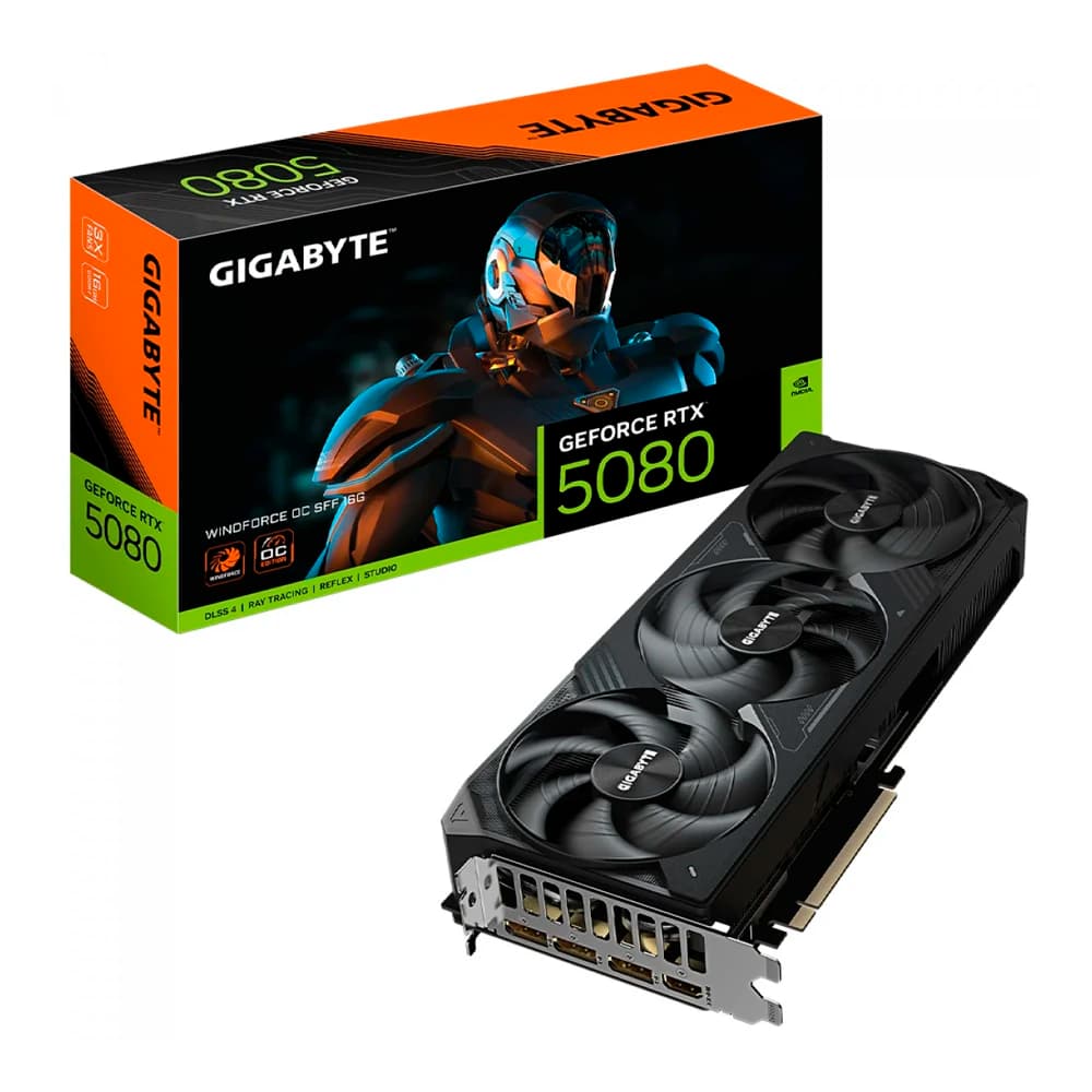 Placa De Vídeo Gigabyte Nvidia Geforce Windforce Oc Edition Sff 3x Preta Rtx5080 16gb Gdrr7 256 Bits - GV-N5080WF3OC-16GD