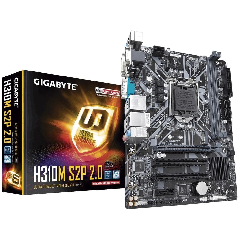 Placa Mãe Gigabyte H310m S2p 2.0, Intel Lga 1151 Matx, 2xddr4, M.2, 4 X Usb 3.0, Vga, Dvi, Hdmi