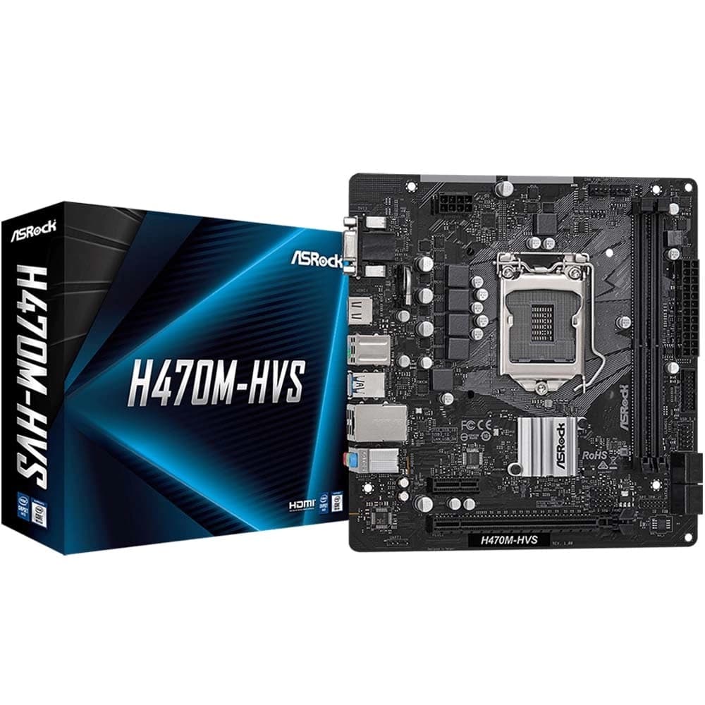 Placa Mãe Asrock H470m-Hvs, Intel Lga 1200 Matx, 2xddr4, Usb 3.2, Usb 3.0, Hdmi, Vga