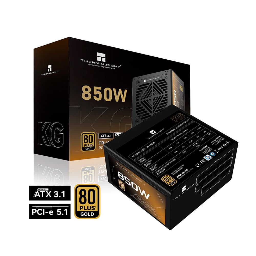 Fonte Real Thermalright Kg Series 850w Preta Pci-E 5.1 80 Plus Gold Modular - KG-850
