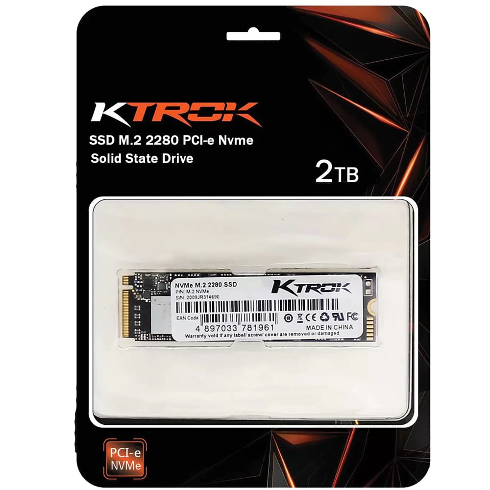 M.2 Ktrok Pci-E Nvme Gen3 2tb Leituras: 2800mb/S E Gravações: 2200mb/S - KTROK2TB