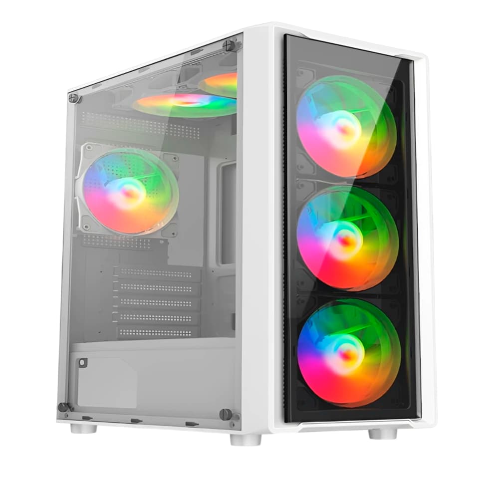 Gabinete Gamer Like.Tec Sigma Snow Vidro Temperado Com 3 Fans Rainbow Mid Tower - LC-AT-SIGMA-2099W