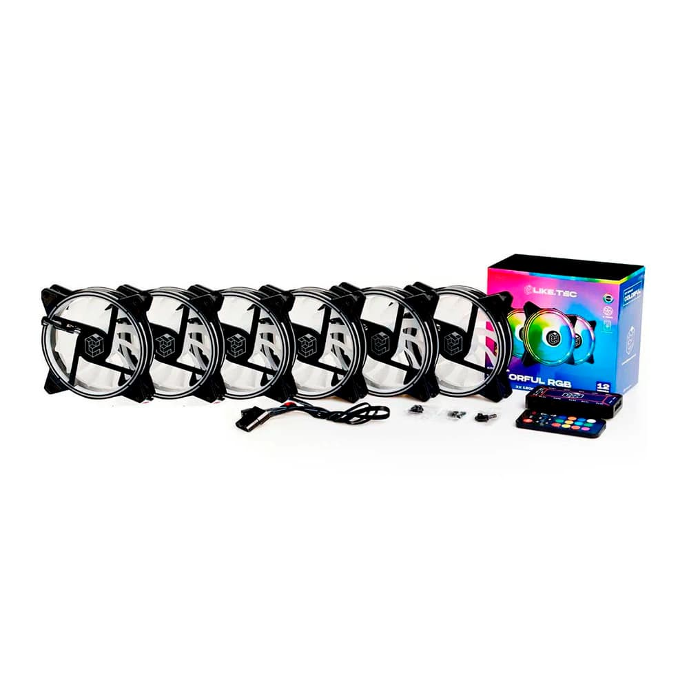 Fan Gamer Like.Tec Colorful Preto 6 X 120mm Argb C/ Controladora E Controle - LF-KITRGB-COLORFUL-2152