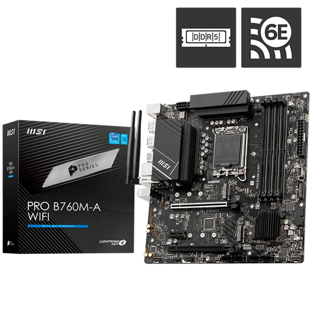 Placa Mãe Msi Pro B760m-A Wifi, Intel Lga 1700 Matx, 4xddr5, Usb 3.2, Usb 3.0, M.2, Wi-Fi 6e, Hdmi, Dp