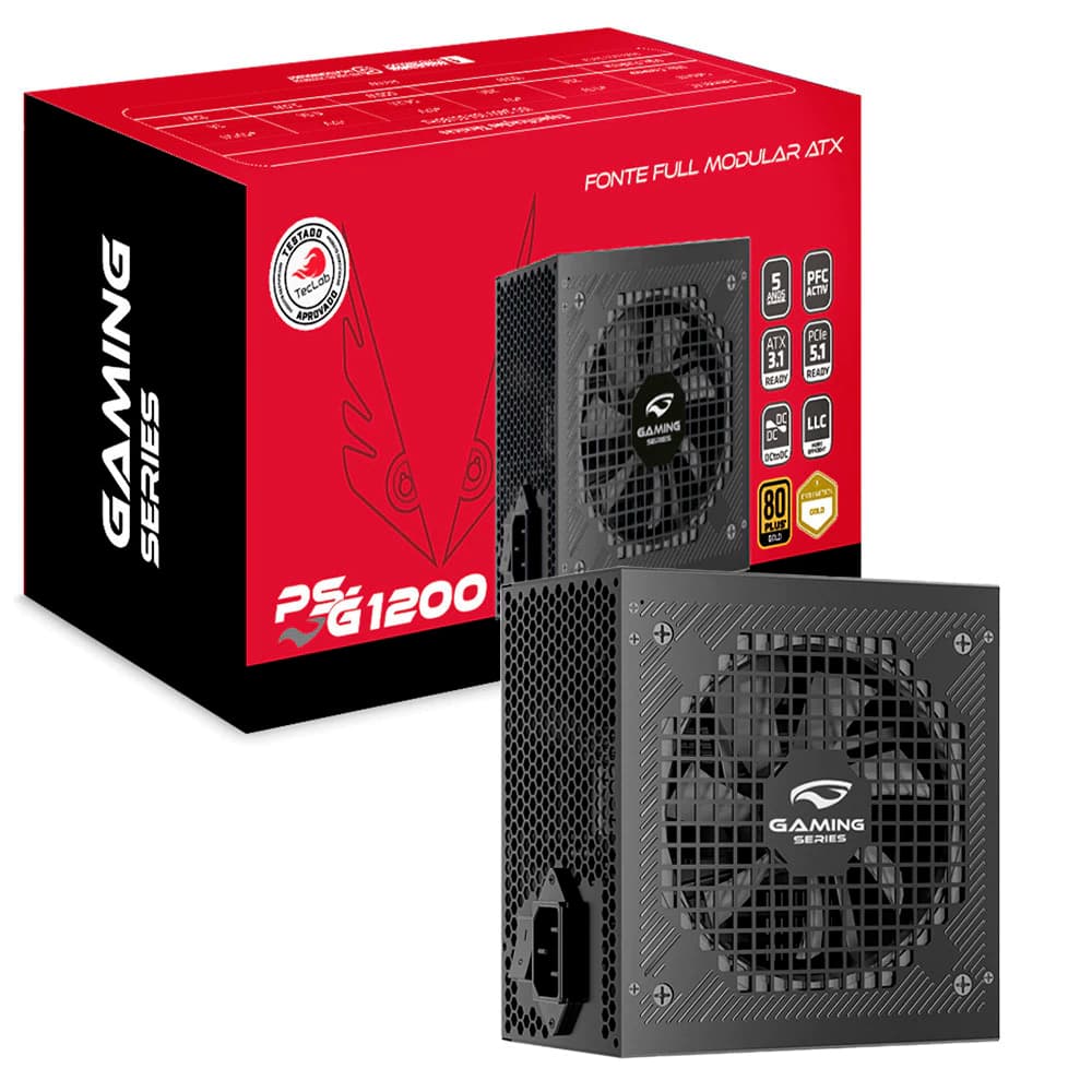 Fonte Real C3tech Teclab Cybernetics Gaming Series 1200w Preta Pci-E 5.1 80 Plus Gold Modular - PS-G1200
