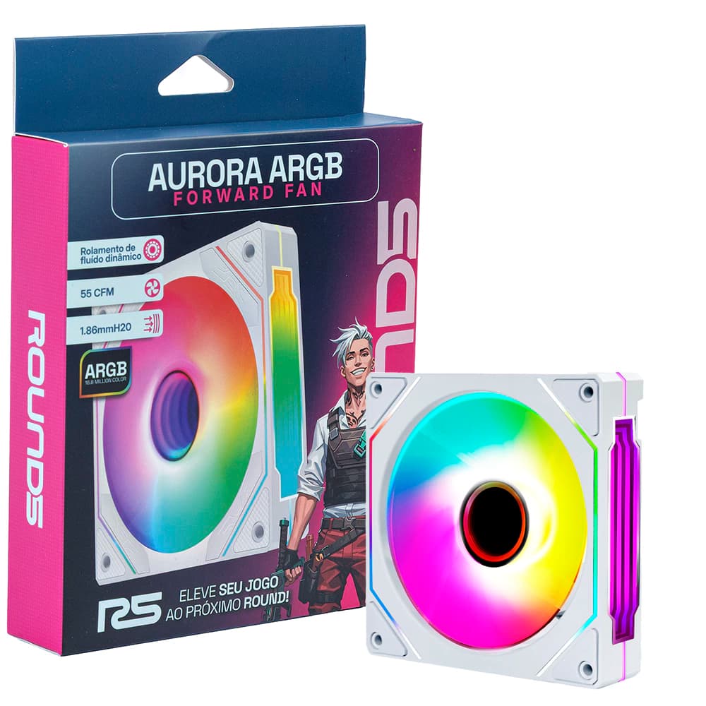 Fan Gamer Round5 Aurora Forward Argb Branco 120mm Pwm - R5-AURORA-FW-W-2193