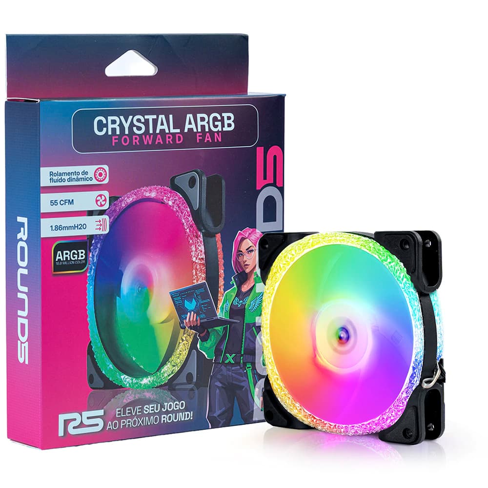 Fan Gamer Round5 Crystal Forward Argb Preto 120mm Pwm - R5-CRYSTAL-FW-B-2199
