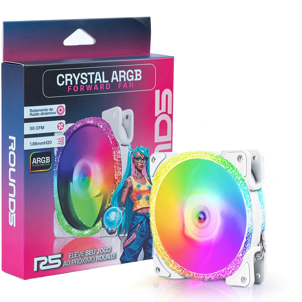Fan Gamer Round5 Crystal Forward Argb Branco 120mm Pwm - R5-CRYSTAL-FW-W-2201