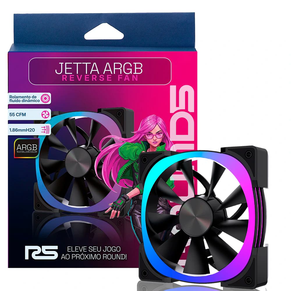 Fan Gamer Round5 Jetta Reverse Argb Preto 120mm Pwm - R5-JETTA-RV-B-2293