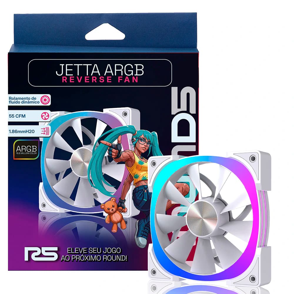 Fan Gamer Round5 Jetta Reverse Argb Branco 120mm Pwm - R5-JETTA-RV-W-2292