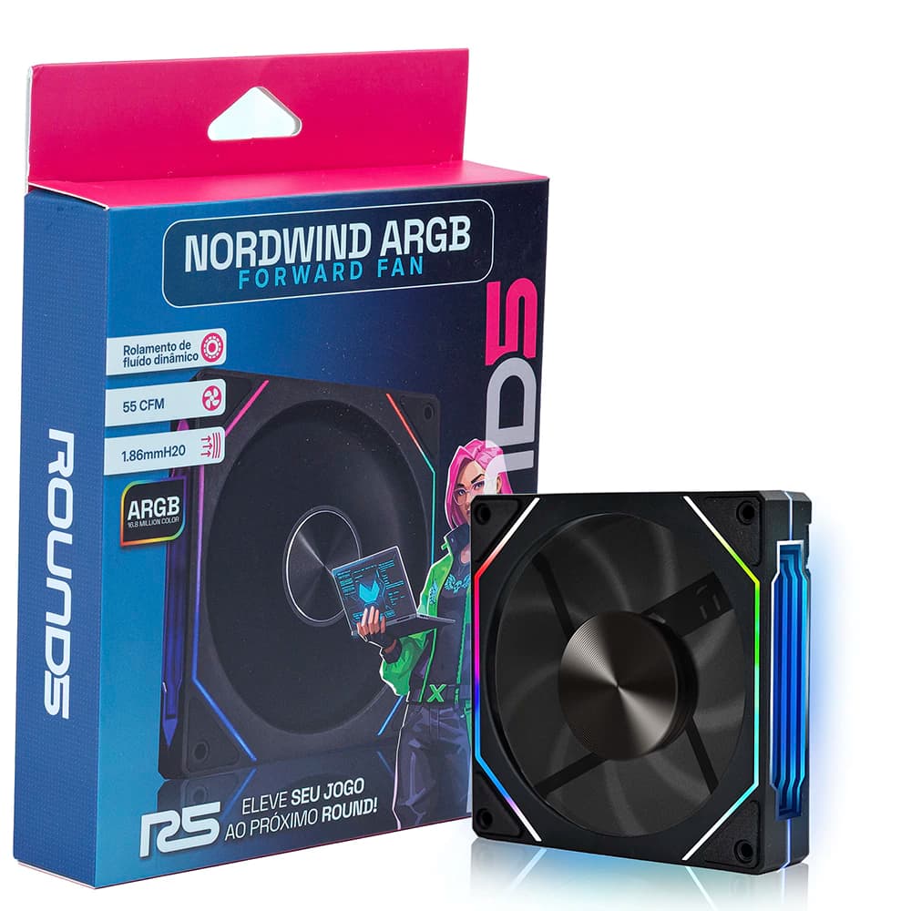 Fan Gamer Round5 Nordwind Forward Argb Preto 120mm Pwm - R5-NORDWIND-FW-B-2196