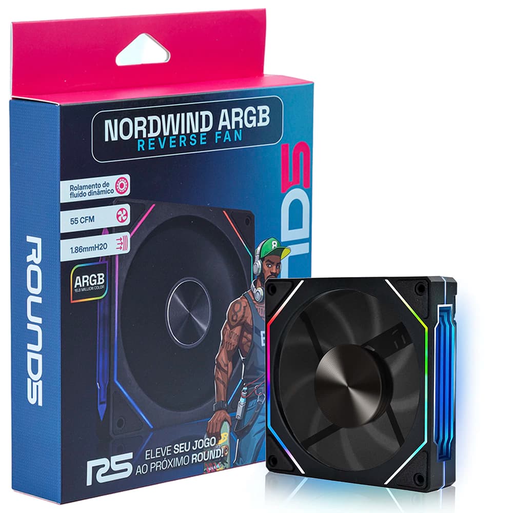 Fan Gamer Round5 Nordwind Reverse Argb Preto 120mm Pwm - R5-NORDWIND-RV-B-2195