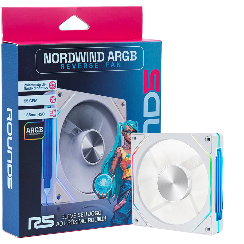 Fan Gamer Round5 Nordwind Reverse Argb Branco 120mm Pwm - R5-NORDWIND-RV-W-2198