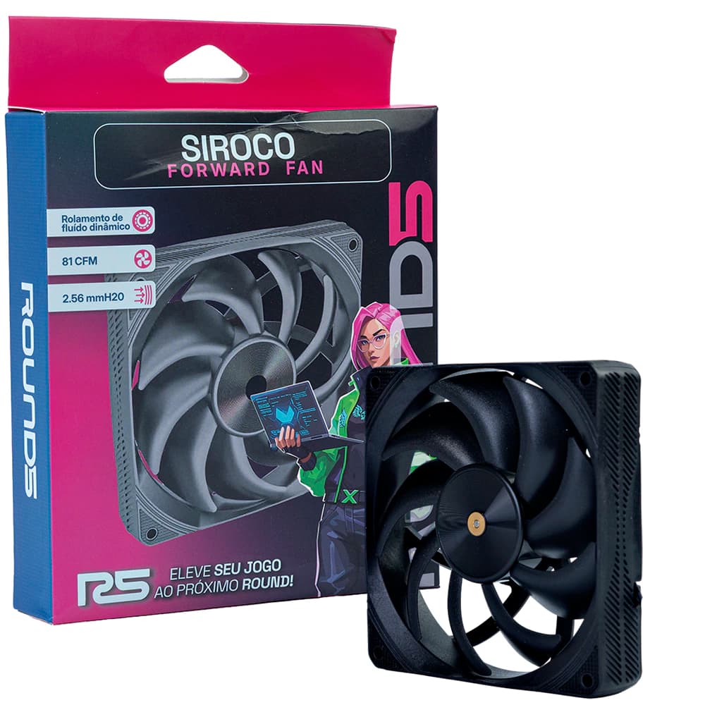 Fan Gamer Round5 Siroco Forward High Performance Preto 120mm Pwm - R5-SIROCO-FW-B-2205