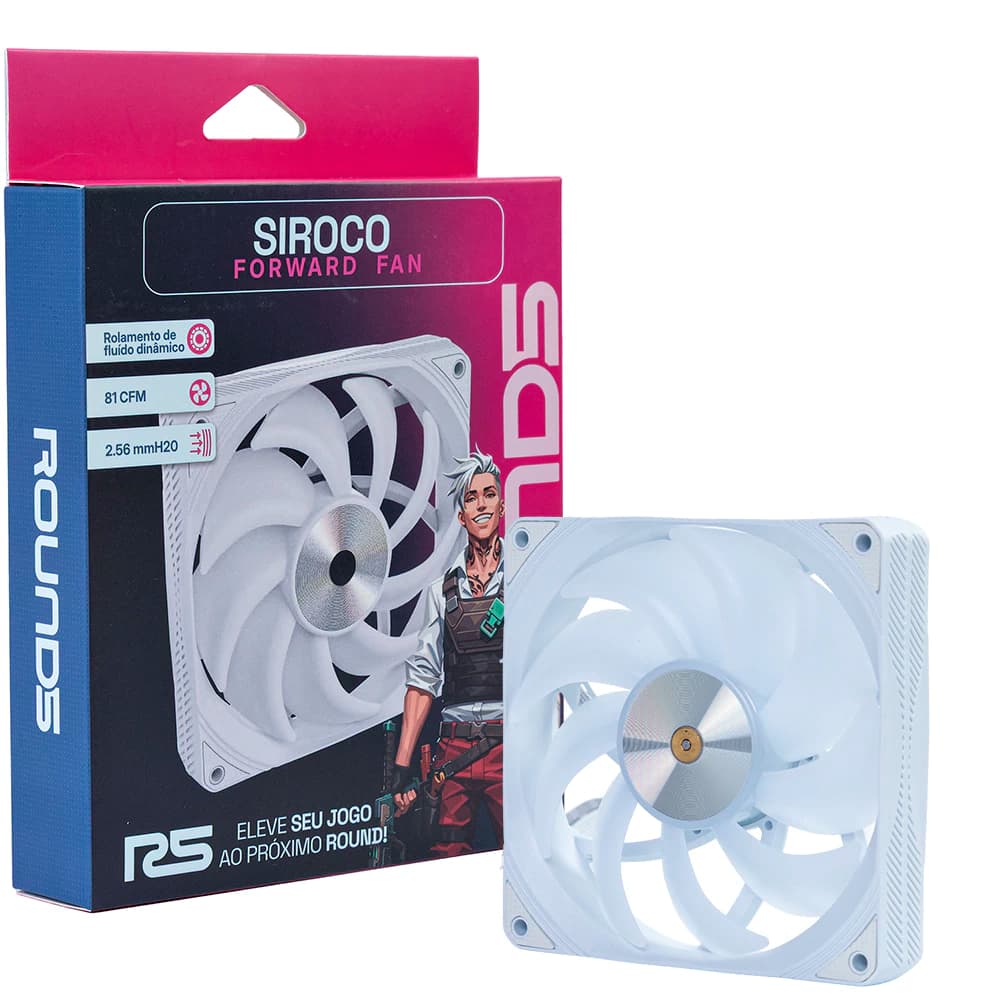 Fan Gamer Round5 Siroco Forward High Performance Branco 120mm Pwm - R5-SIROCO-FW-W-2206
