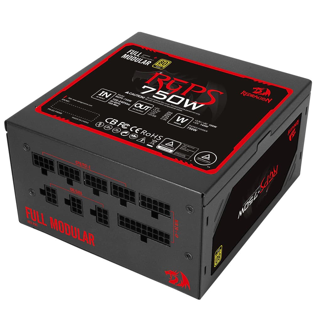 Fonte Real Redragon Rgps 750w 80 Plus Gold Modular - RGPS-750W