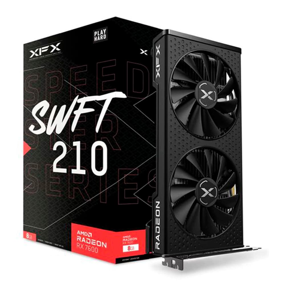 Placa De Vídeo Xfx Amd Radeon Rx 7600 Speedster Swft 210 Edition Preta 2 Fans 8gb Gddr6 128 Bits - RX-76PSWFTFY