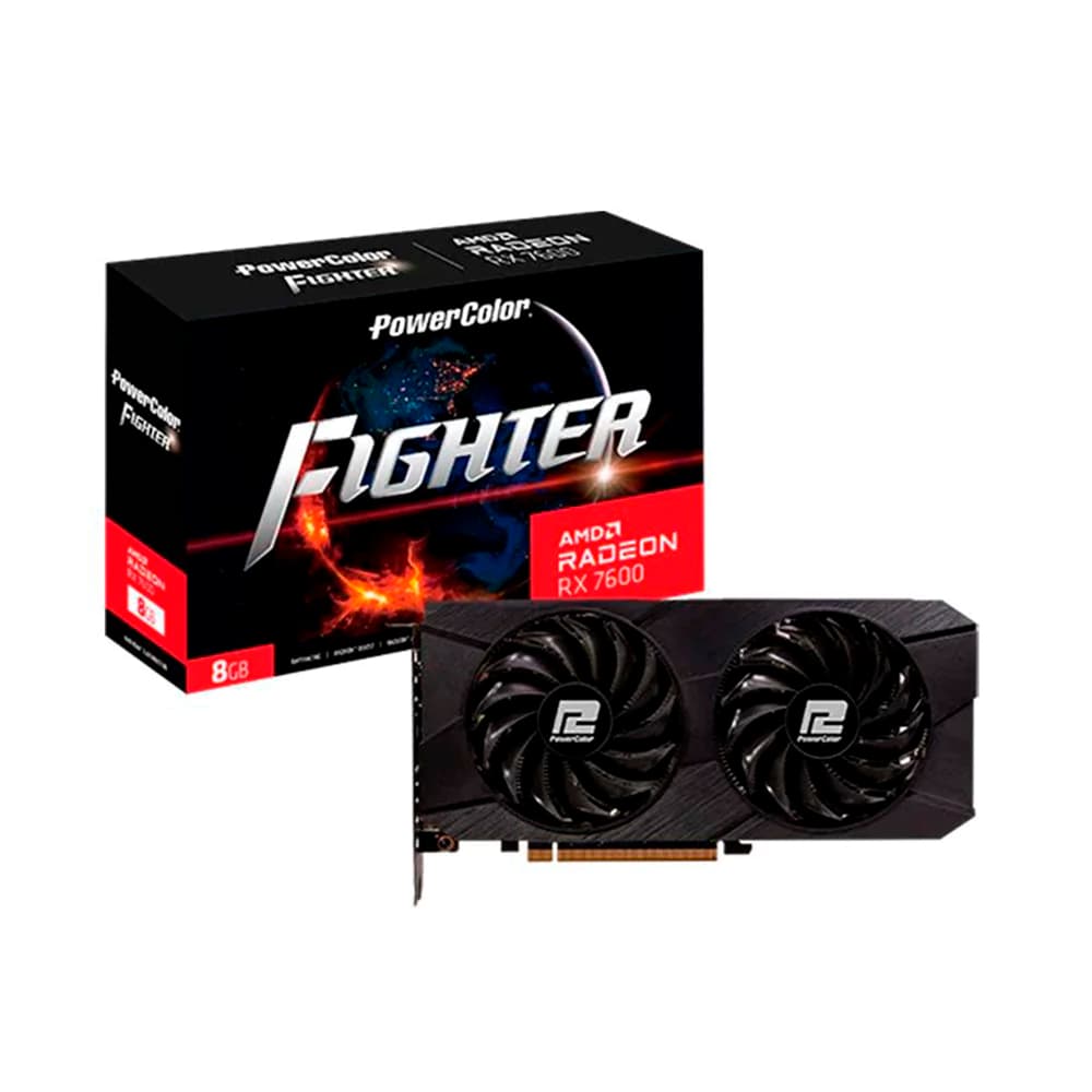 Placa De Vídeo Powercolor Amd Radeon Rx 7600 Fighter Preta 2 Fans 8gb Gddr6 128 Bits - RX7600-8G-F-V2