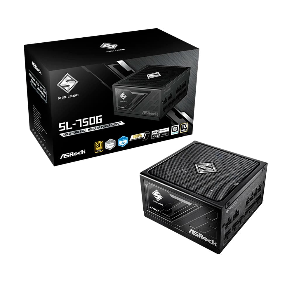 Fonte Real Asrock Steel Legend Sl-750g 750w Preta Pci-E 5.1 80 Plus Gold Modular - 90-UXS075-GFBAAA