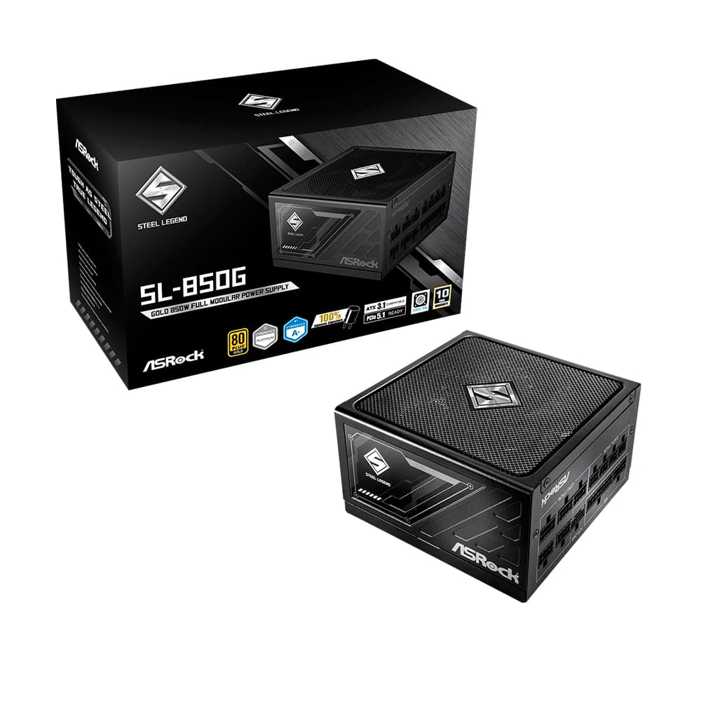 Fonte Real Asrock Steel Legend Sl-850g 850w Preta Pci-E 5.1 80 Plus Gold Modular - 90-UXS085-GFBAAA