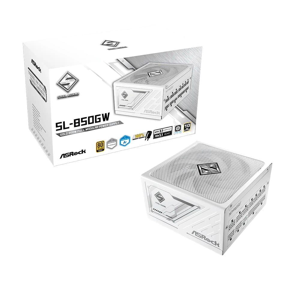 Fonte Real Asrock Steel Legend Sl-850gw 850w Branca Pci-E 5.1 80 Plus Gold Modular - 90-UXS085-GFBABA