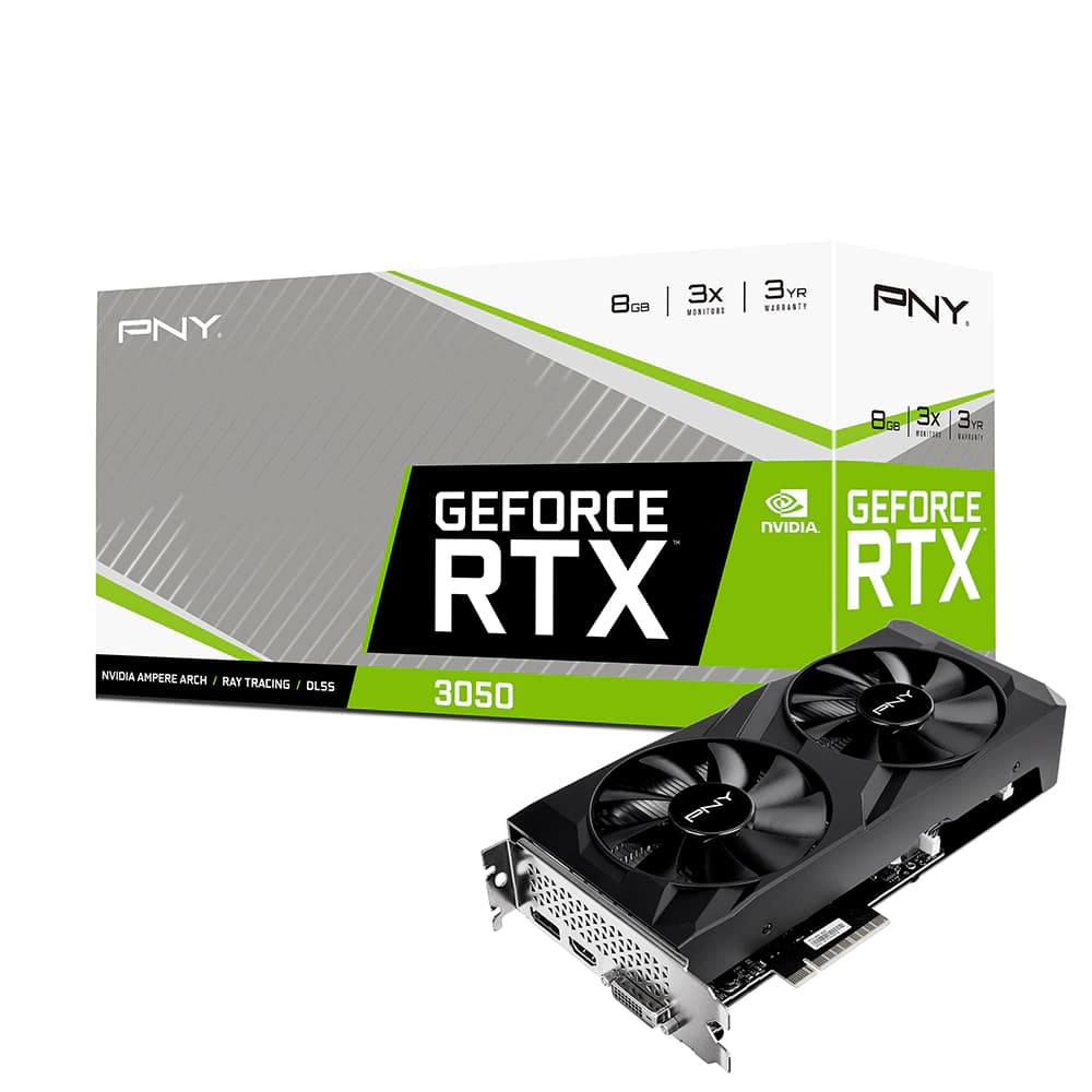 Placa De Vídeo Pny Nvidia Geforce Verto Dual Fan Rtx 3050 8gb Gddr6 Lhr 128 Bits - VCG30518DFBPB1