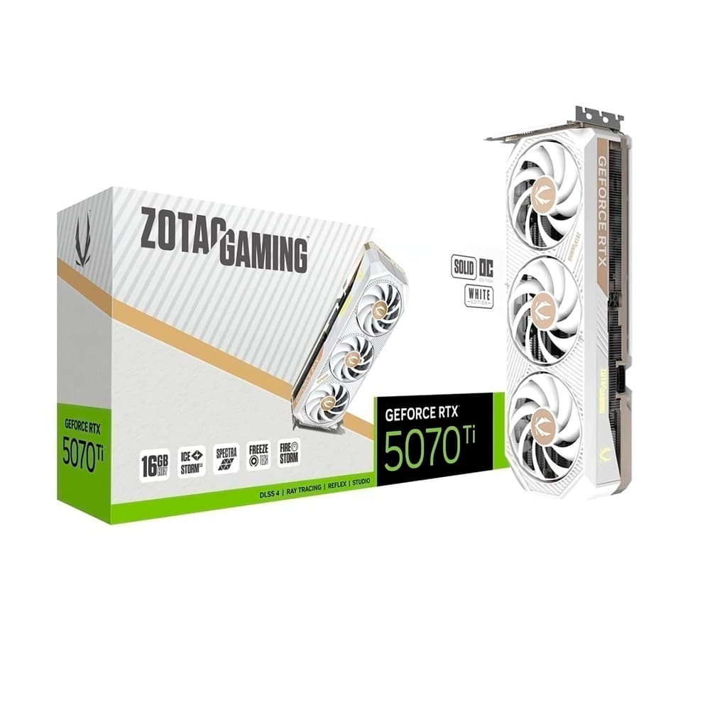 Placa De Vídeo Zotac Nvidia Geforce Solid Core Oc Edition 3x Branca Rtx5070 Ti 16gb Gdrr7 256 Bits - ZT-B50710Q2-10P