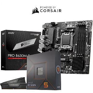 Kit Upgrade AMD Ryzen 5 7600 + Placa Mãe MSI Pro B650M-P DDR5 AM5 mATX + Memória Corsair Vengeance 32GB(2x16GB) DDR5 5600Mhz
