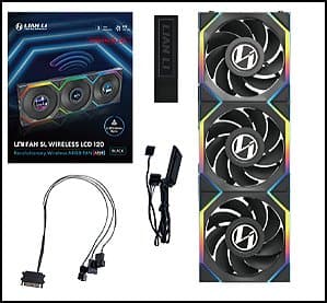 Kit 3 Fans Lian Li UNI FAN SL Wireless LCD Reverse 120mm ARGB Preto - 12RSLLCD1W3B