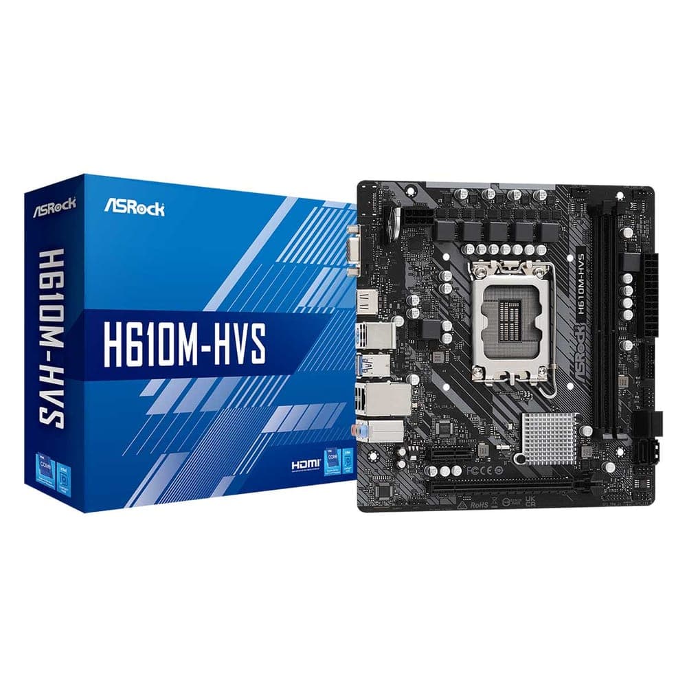 Placa Mãe ASRock H610M-HVS - (LGA1700 - DDR4 3200 OC) - Chipset Intel H610 - USB 3.2 - Micro ATX