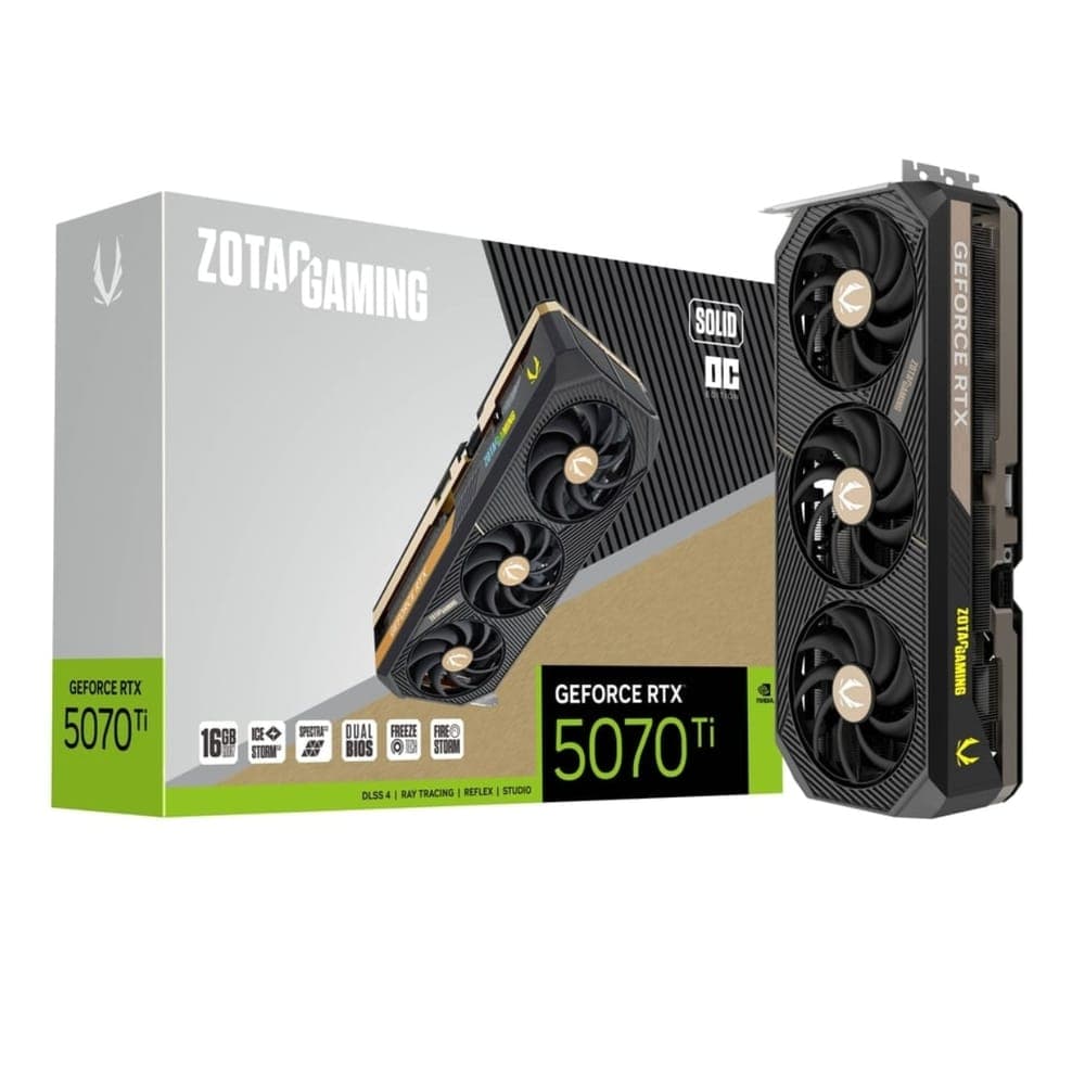 Placa de Vídeo GeForce RTX 5070 Ti 16GB GDDR7 256bits - Solid SFF OC - DLSS 4 - Ray Tracing - Zotac Gaming ZT-B50710J3-10P