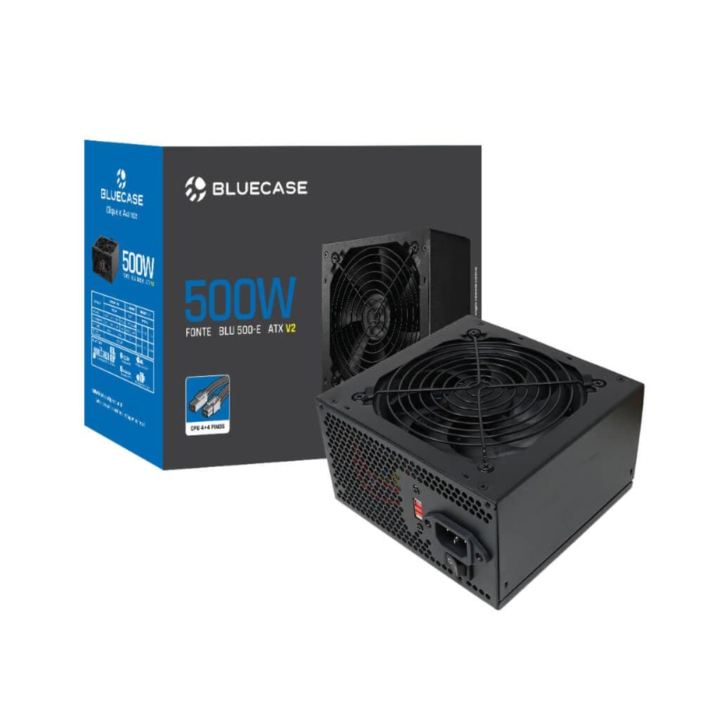 Fonte 500W Bluecase - Eficiência 70% - ATX - Bivolt - com Cabo de Força - BLU500-EV2BX