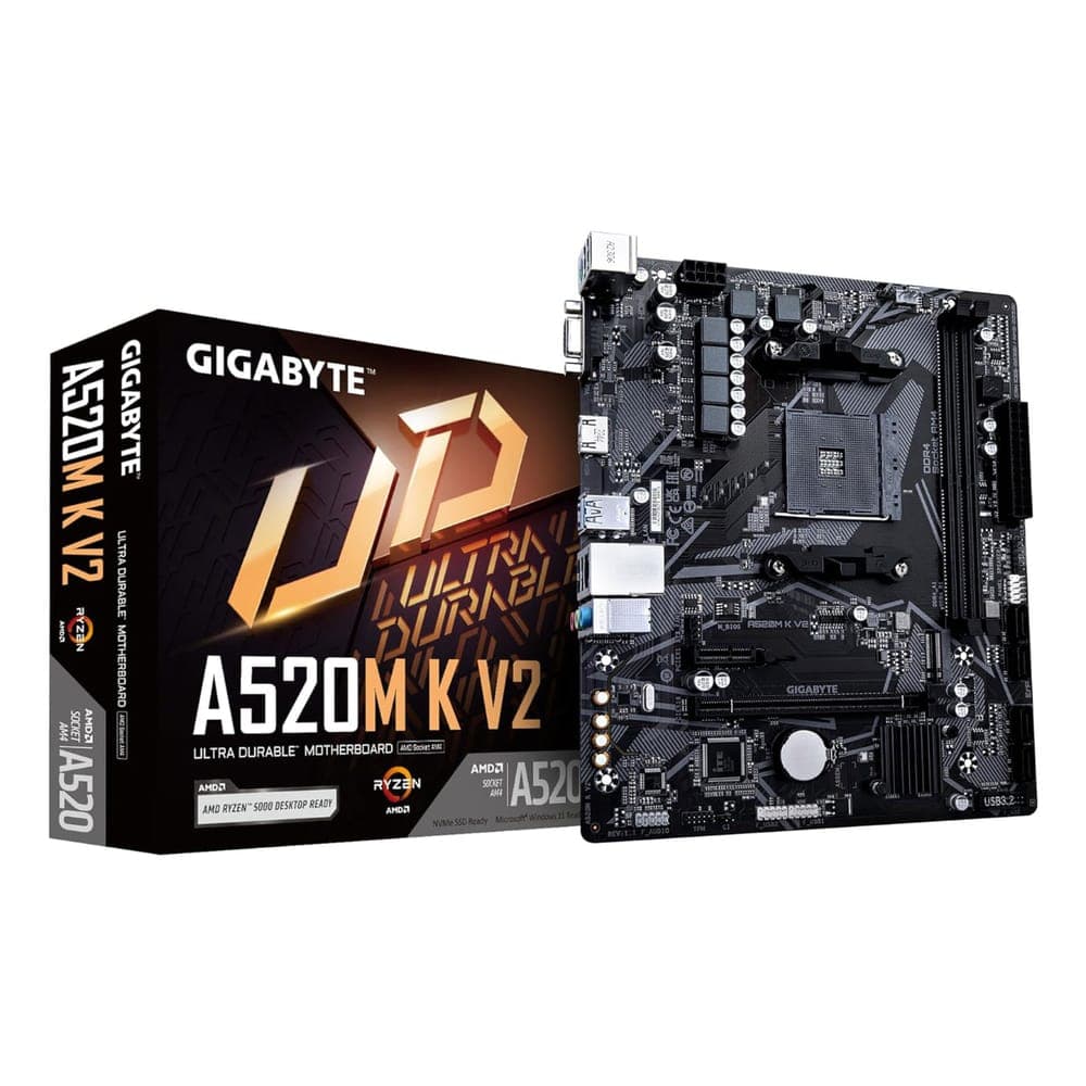 Placa Mãe Gigabyte A520M K V2 (AM4 - DDR4 5100 O.C) - Chipset AMD A520 - USB 3.2 - Slot M.2 - Micro ATX + Windows 11 Professional