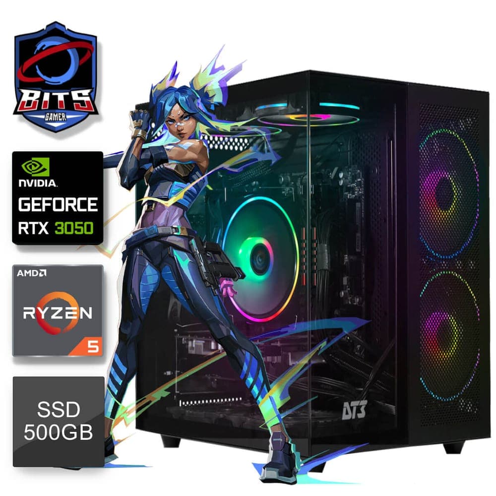PC Gamer Bits 2025 - Ryzen 5 5500, RAM 16GB, SSD 500GB, Video GeForce RTX 3050, Windows 11