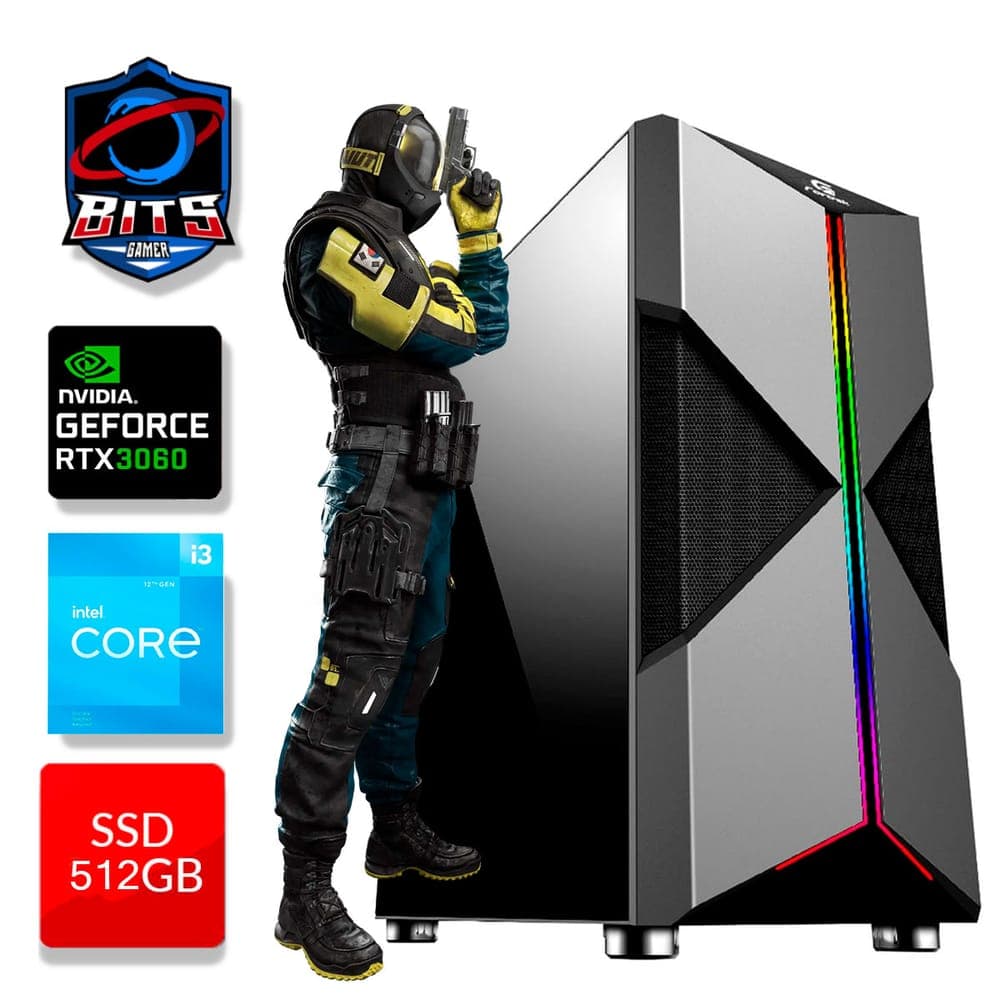 PC Gamer Bits 2025 - Intel i3 12100F, 16GB, SSD 512GB NVMe, Video GeForce RTX 3060 12GB, Windows 11 Professional