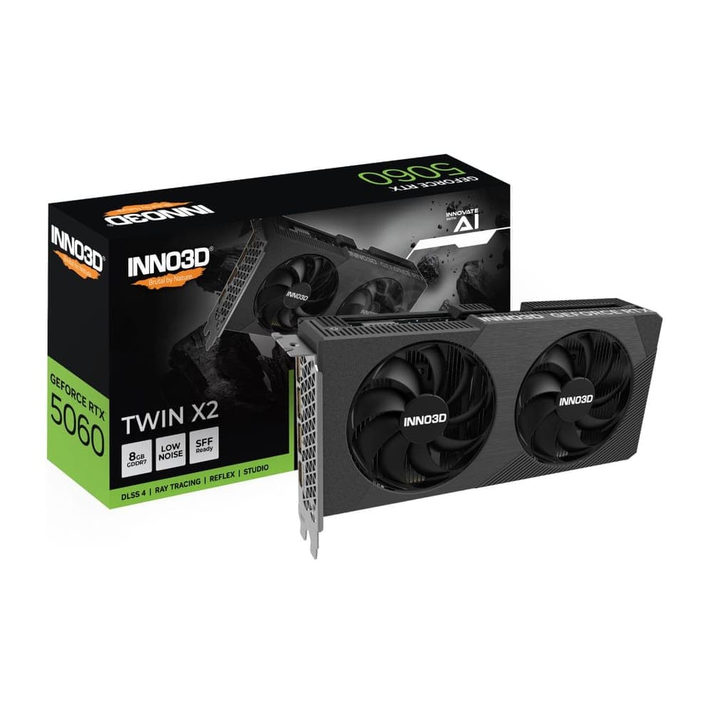 Placa de Vídeo GeForce RTX 5060 8GB GDDR7 128bits - Twin X2 - DLSS 4 - Inno3D N50602-08D7-195071N