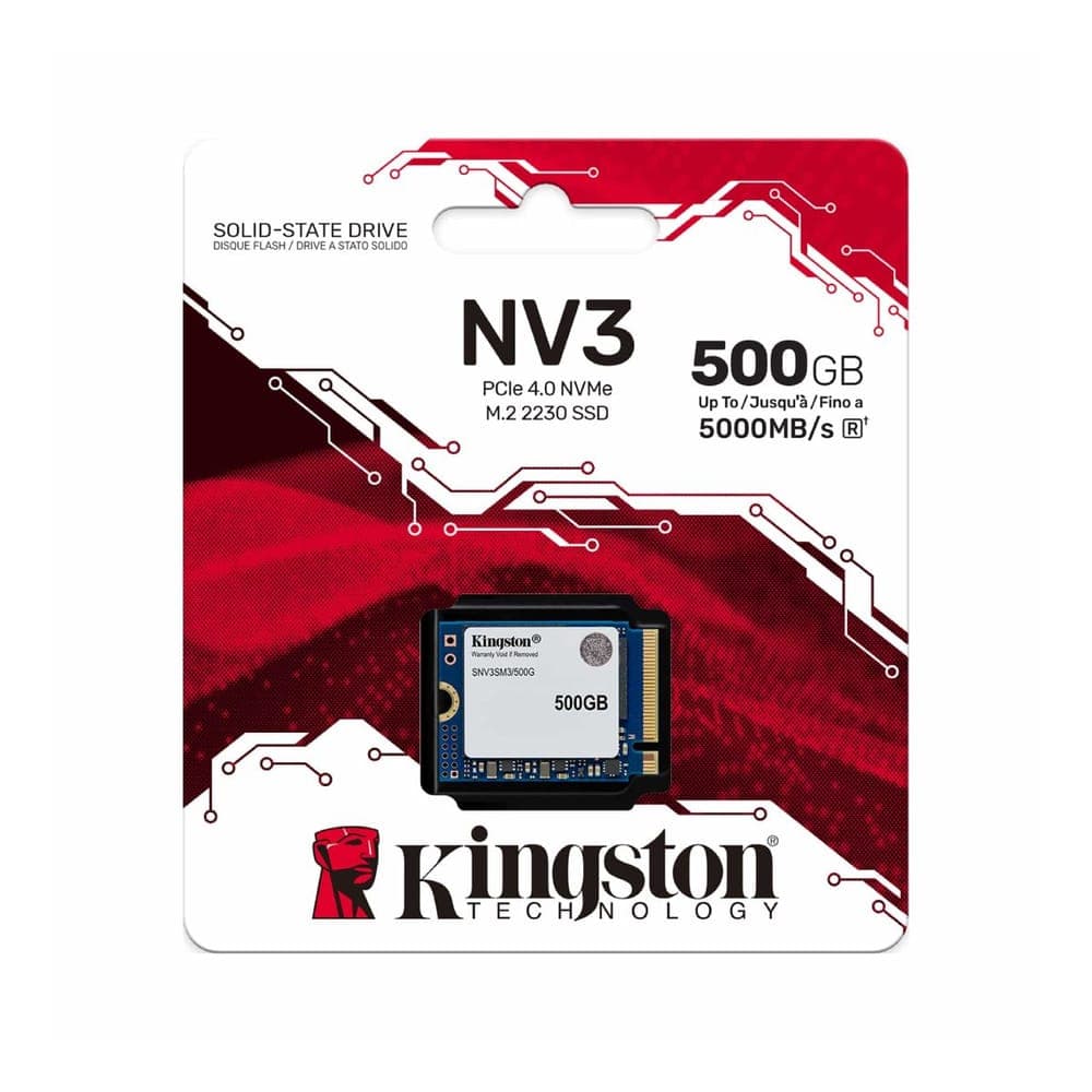 SSD M.2 500GB Kingston NV3 Mini - NVMe - Formato 2230 - Leitura 5.000MB/s - Gravação 3.000MB/s - SNV3SM3/500G