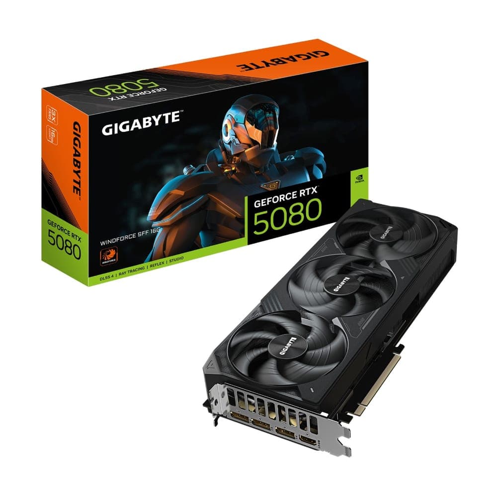 Placa de Vídeo GeForce RTX 5080 16GB GDDR7 256bits - DLSS 4 - Windforce SFF - Gigabyte GV-N5080WF3-16GD
