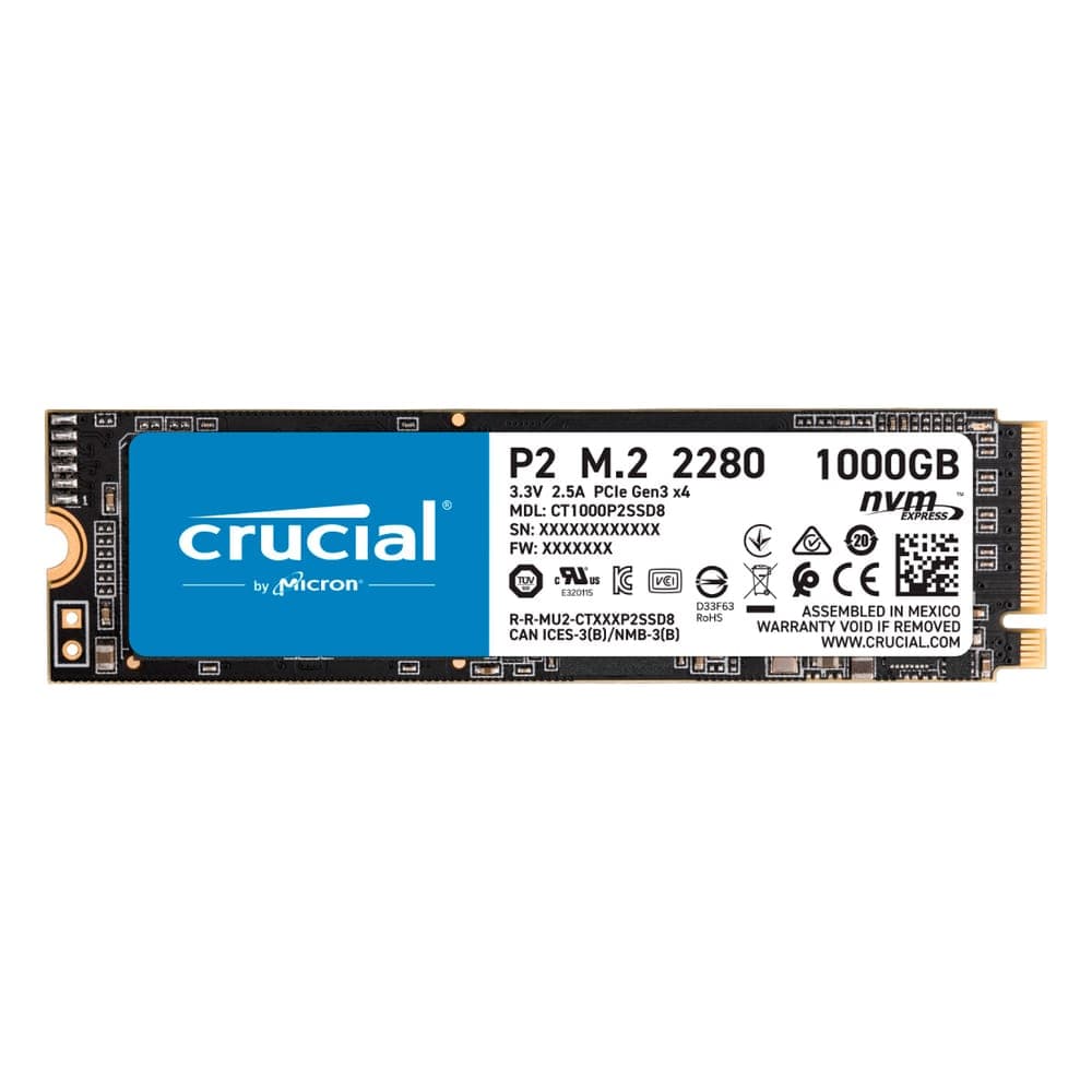 SSD M.2 1TB Crucial P2 - NVMe - Leitura 2400MB/s - Gravação 1800MB/s - CT1000P2SSD8