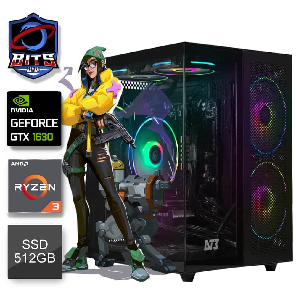 PC Gamer Bits 2025 - AMD Ryzen 3 4100, 16GB DDR4, SSD 512GB, Video Geforce GTX 1630, Windows 11
