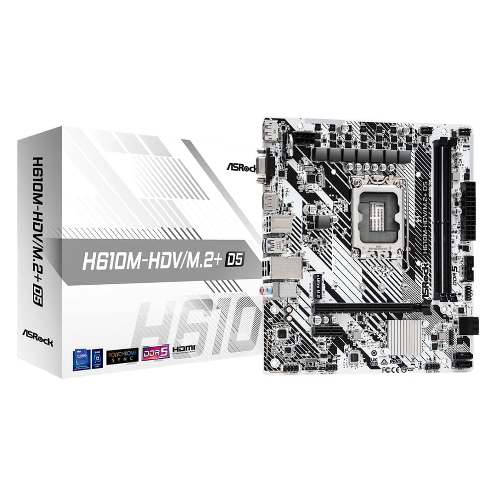 Placa Mãe ASRock H610M-HDV/M.2+ D5 (LGA 1700 - DDR5 5600) - Chipset Intel H610 - Slot M.2 - Micro ATX - 90-MXBM50-A0UAYZ