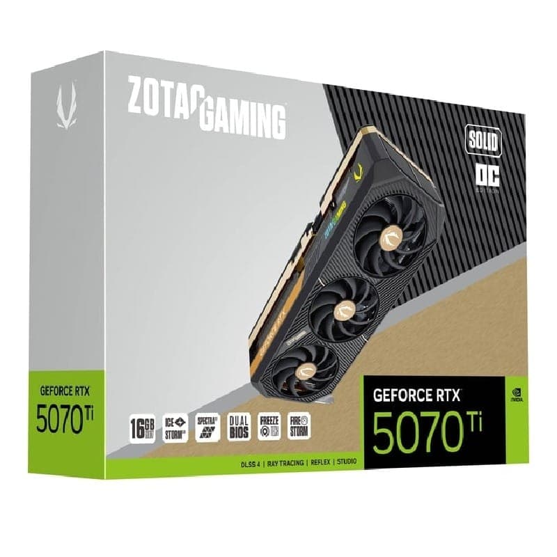 Placa de Vídeo GeForce RTX 5070 Ti 16GB GDDR7 256bits - Solid SFF OC - DLSS 4 - Ray Tracing - Zotac Gaming ZT-B50710J3-10P