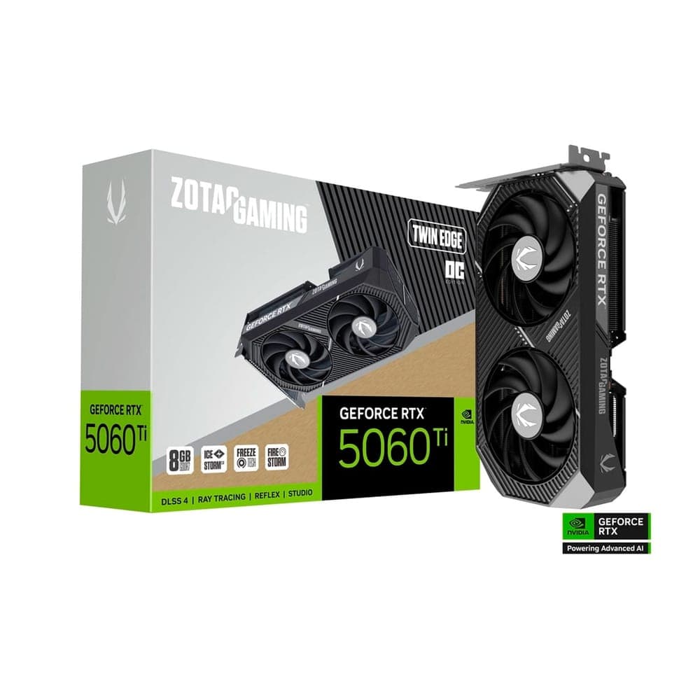Placa de Vídeo GeForce RTX 5060 Ti 8GB GDDR7 128bits - Twin Edge OC - DLSS 4 - Zotac ZT-B50610H-10M