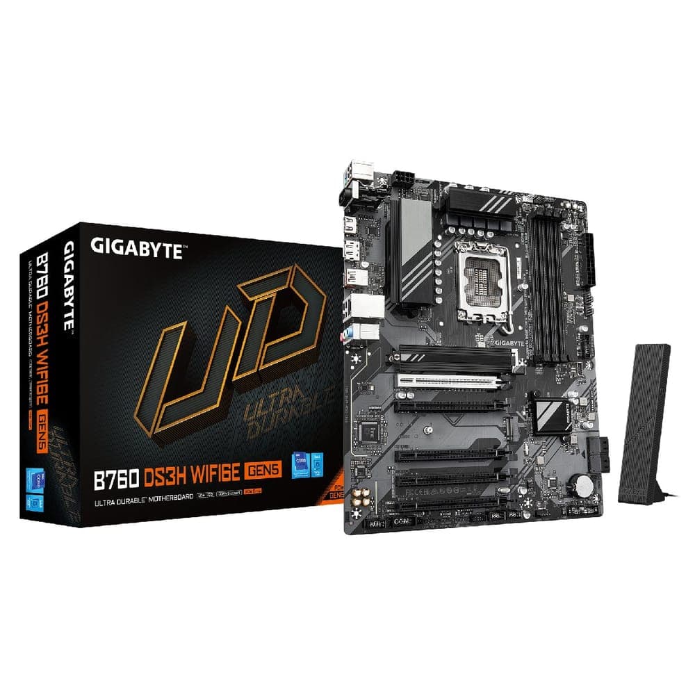 Placa Mãe Gigabyte B760 DS3H WiFi 6E (LGA 1700 - DDR5 7600 O.C.) - Chipset Intel B760 - USB 3.2 Gen 2x2 - 2 Slots M.2 - ATX - B760-DS3H-WF6E-GEN