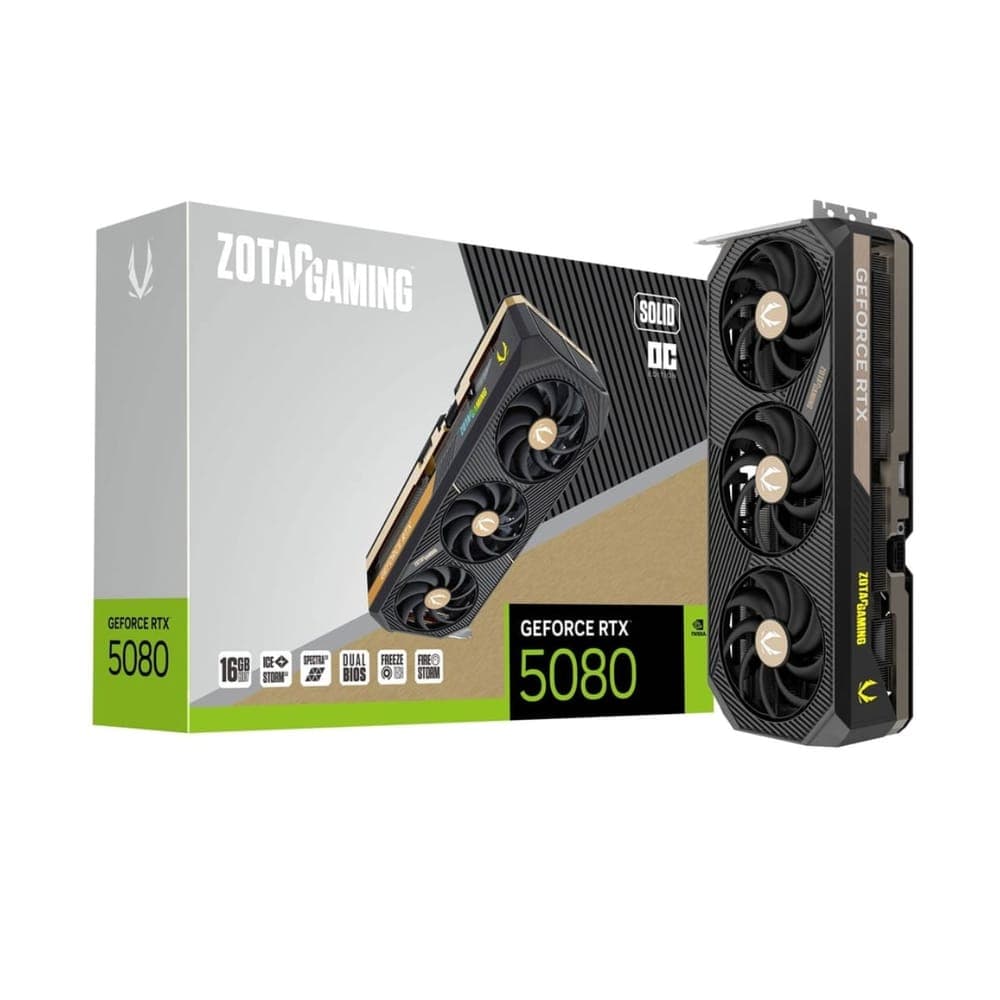 Placa de Vídeo GeForce RTX 5080 16GB GDDR7 256bits - Solid OC Edition - DLSS 4 - Zotac ZT-B50800J-10P