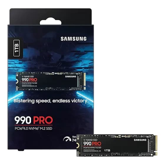 SSD Samsung 990 PRO 1TB, M.2 2280, NVMe PCIe Gen 4.0x4, MLC V-NAND, Leitura até 7450MB/s, Gravação até 6900MB/s, Modelo MZ-V9P1T0B/AM