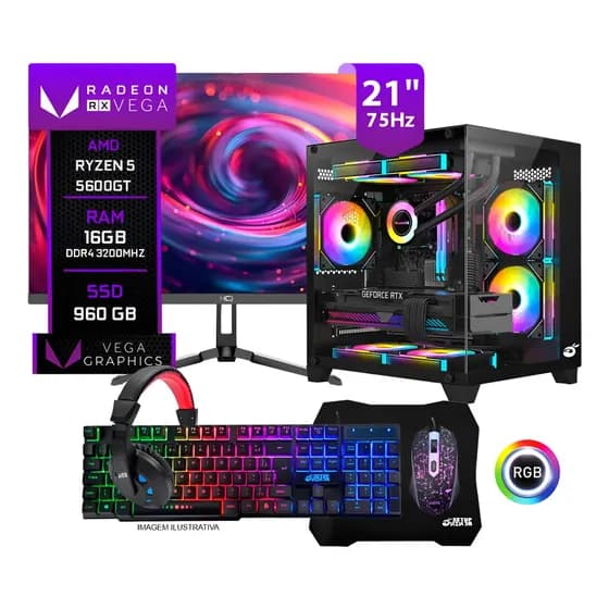Pc Gamer Completo Ryzen 5 5600gt 16gb Ddr4 Ssd 960gb 960 Gb 16 Gb Amd Radeon Vega 7