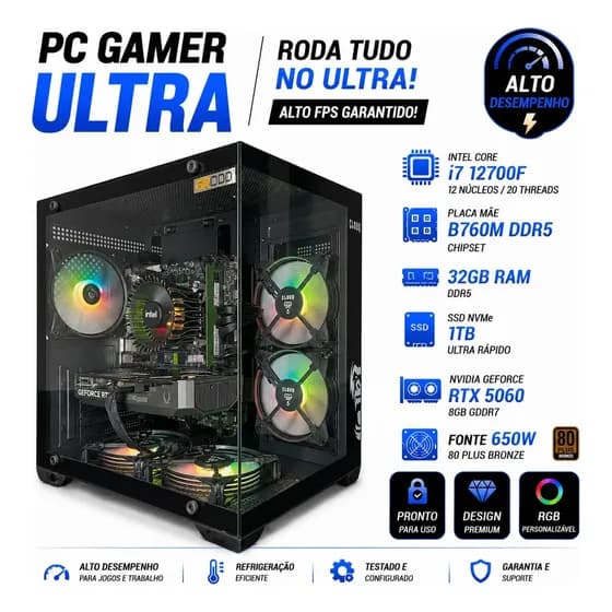 Pc Gamer Intel Core I7-12700f 32gb Ddr5 Nvme 1tb Rtx 5060 1 Tb 32 Gb Geforce Rtx 5060 8gb