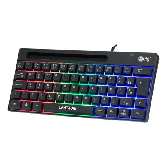 Teclado Gamer Centauri Mini ELG, Layout 60%, ABNT2, Rainbow, Membrana Shield, Pincel de Limpeza, Anti-Ghosting, ABNT2, Preto, TGCT